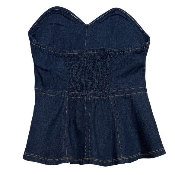 EMERSON LANG DENIM BUSTIER FIT AND FLARE STRAPLESS FESTIVAL COQUETTE GLAM MEDIUM - Picture 2 of 5
